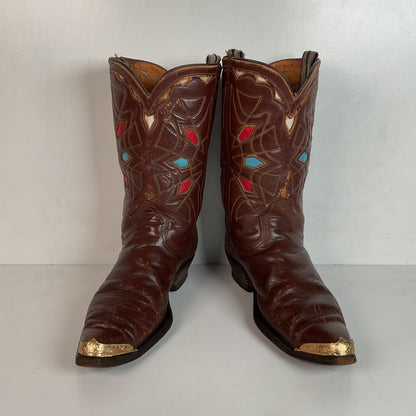 1940s Pee Wee Cowboy Boots Men’s 7 D Spiderweb Inlay Cloth Pull Thrashed
