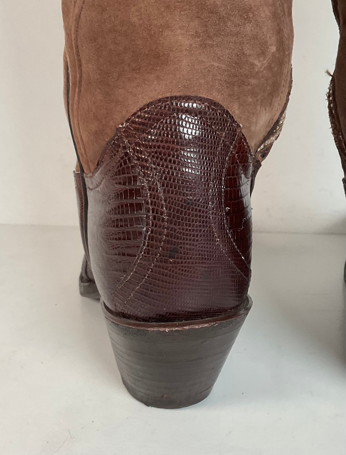 Vintage Larry Mahan Teju Lizard Cowgirl Boots | Pig Skin Suede Shaft | 6.5 B