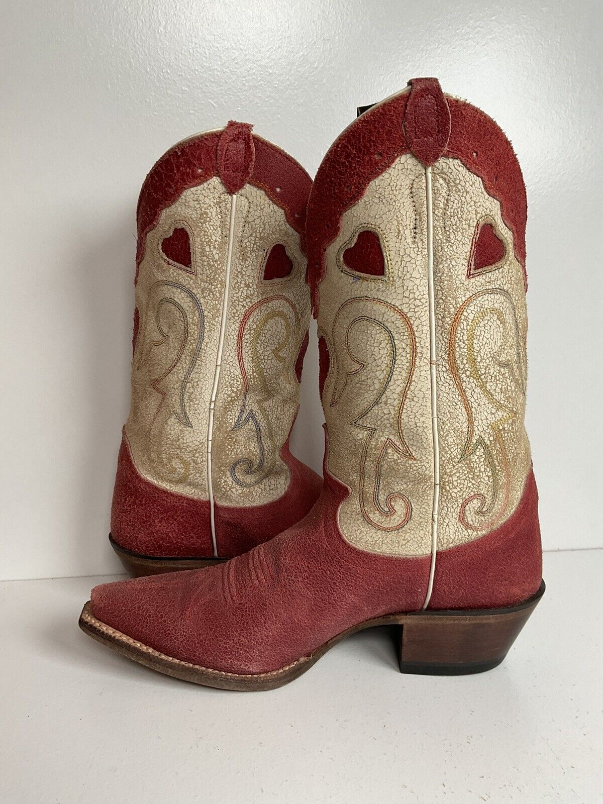 Justin Vintage Collection Cowgirl Boots 7 B Tooled Heart Inlay Crystal Suede