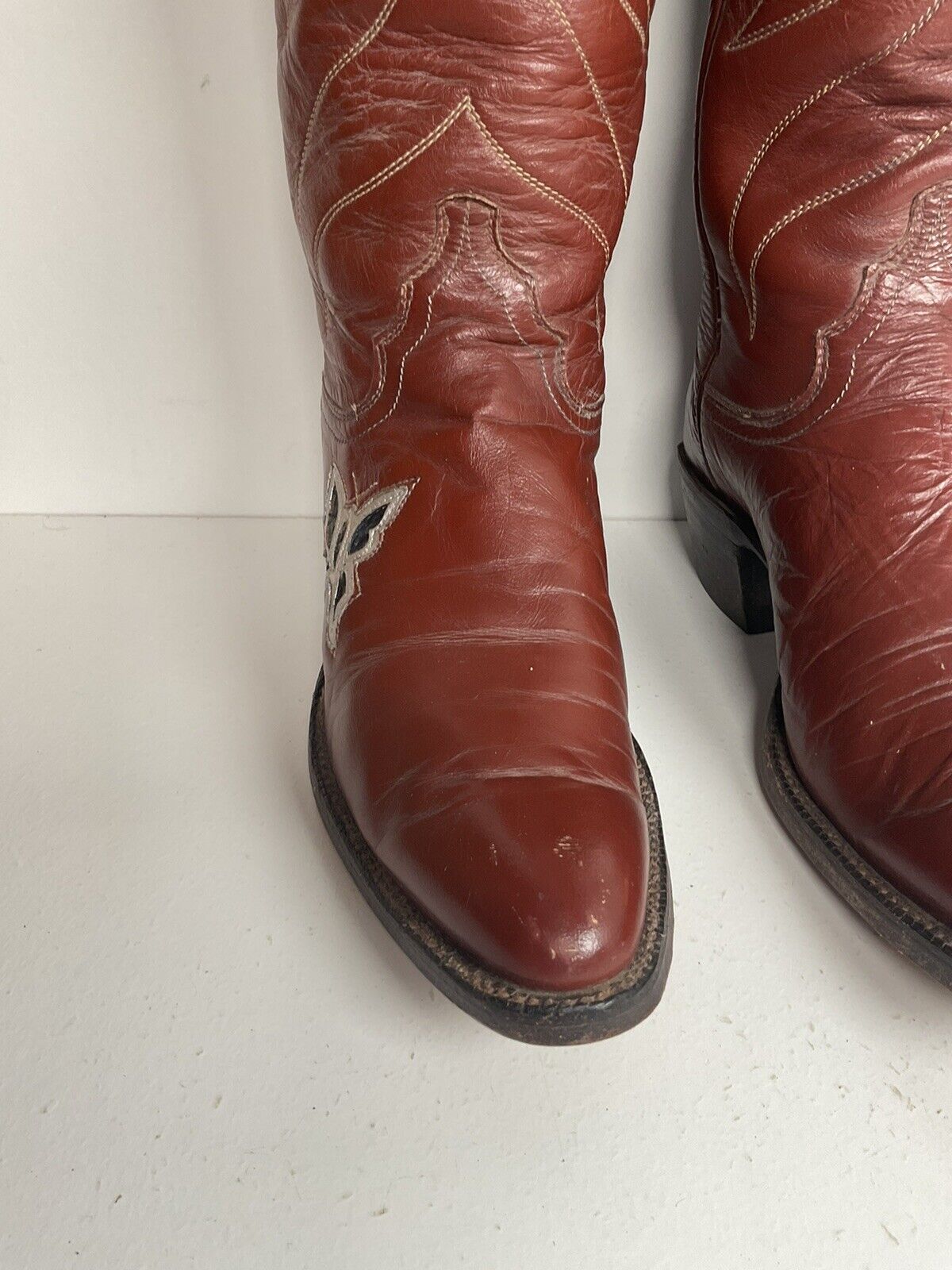 Vintage Justin 18” Butterfly Cowgirl Boots 5.5 C Snakeskin Inlay 70s