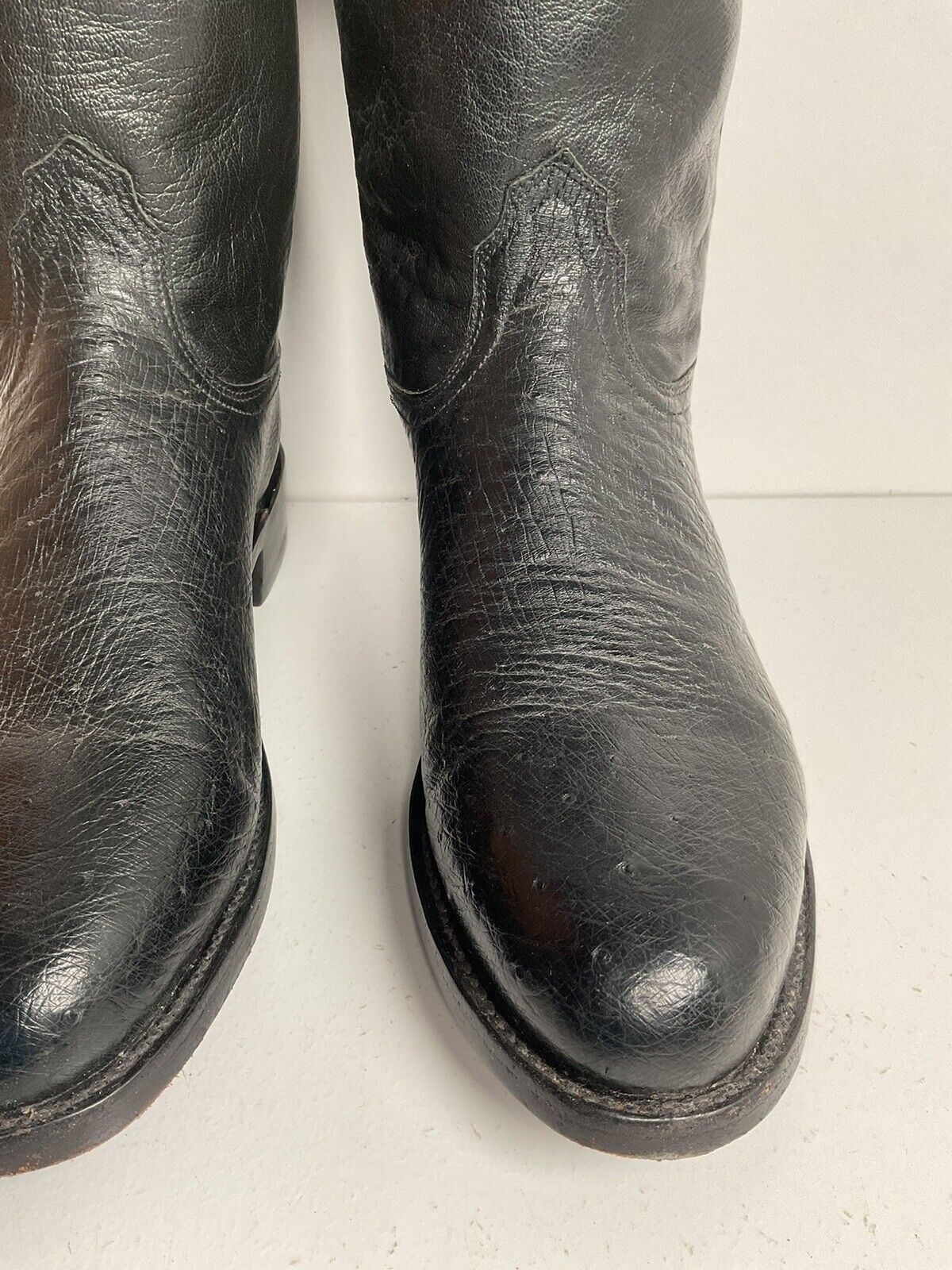 Lucchese 2000 Exotic Smooth Ostrich Roper Boots 9.5 D Classic Black