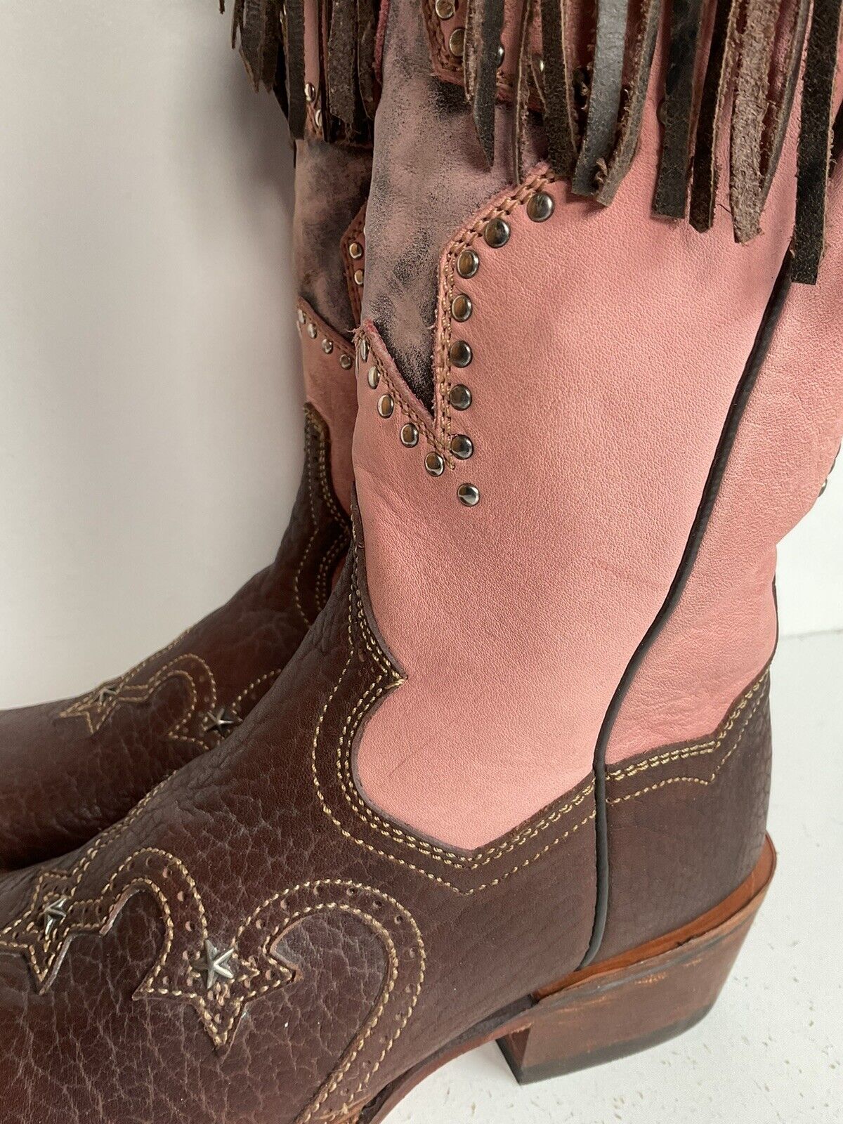 Dan Post 16” Fringe Cowgirl Boots 7.5 M Square Toe Star Inlay