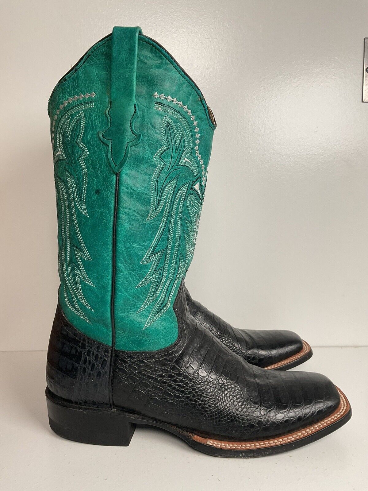 Roper Brand Exotic Caiman Crocodile Print Cowboy Boots 10.5 Turquoise