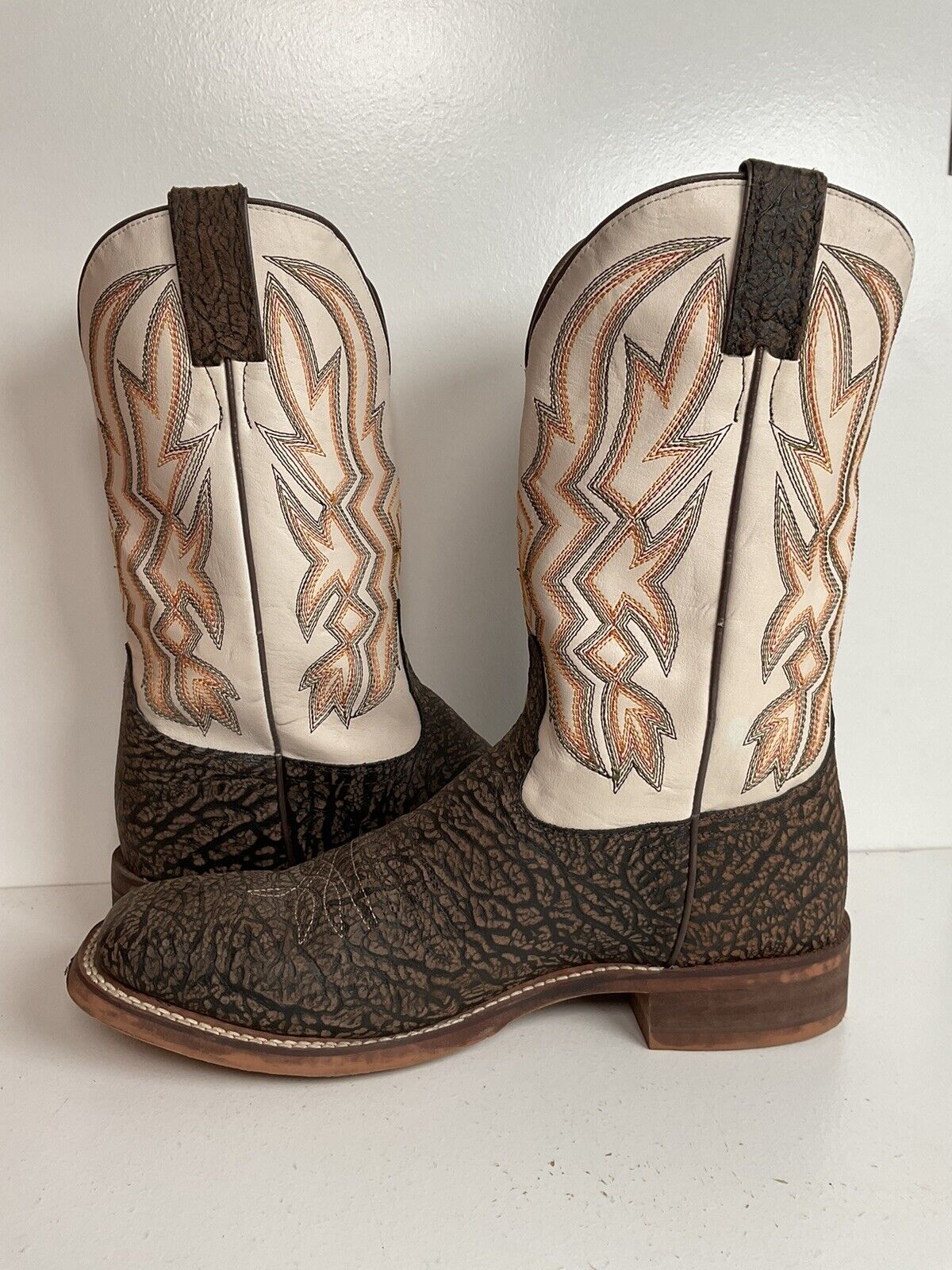 Nocona Shrunken Bull Shoulder Roper Boots 9.5 D Western Crepe Square Toe