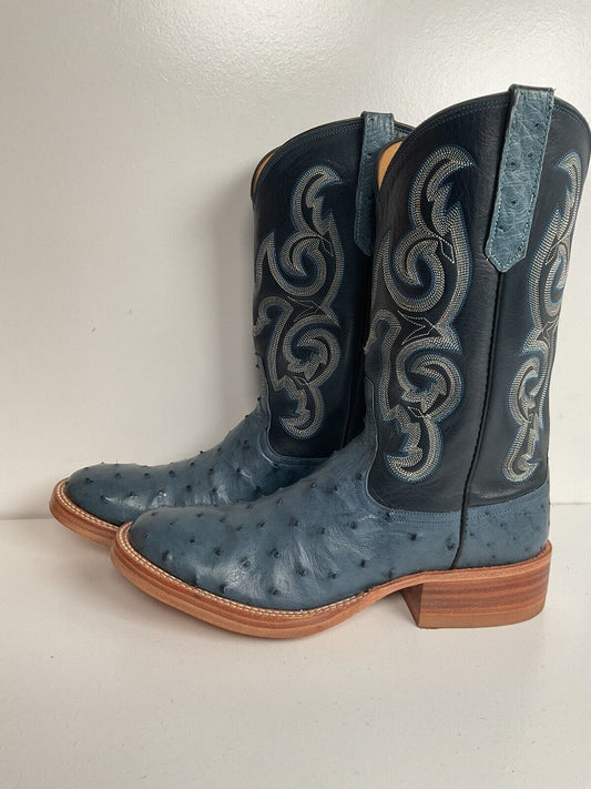 Rios of Mercedes Denim Blue Ostrich Quill Cowgirl Boots 7 C Roper Exotic