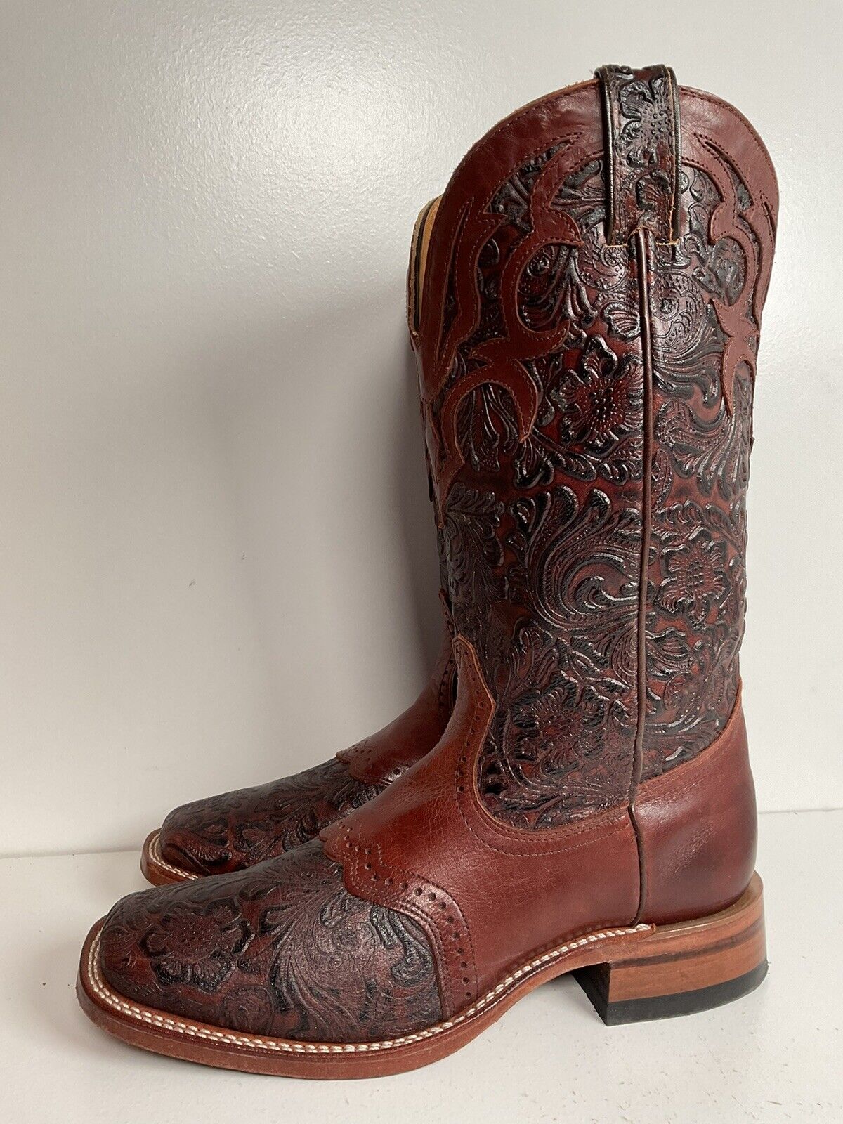 Boulet Hand Tooled Cowgirl Boots 9.5 C Square Toe