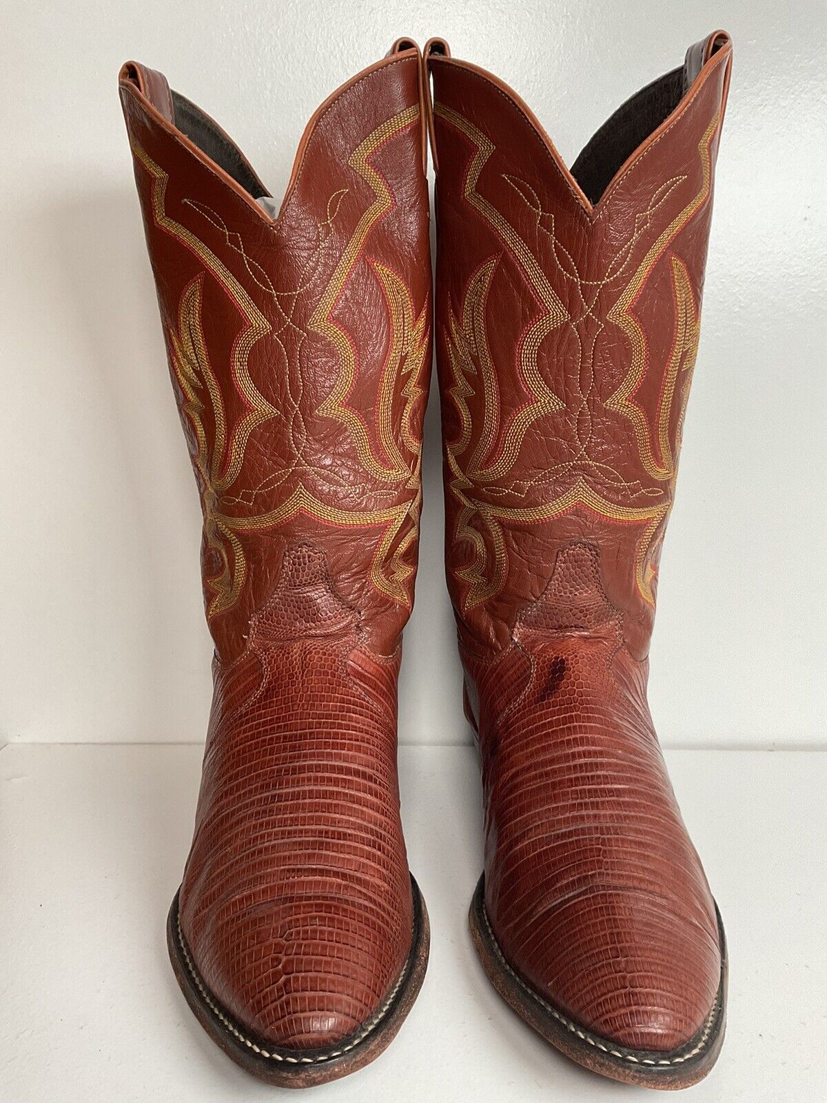 Justin Teju Lizard Leather Cowboy Boots 10.5 EE Cognac USA Made