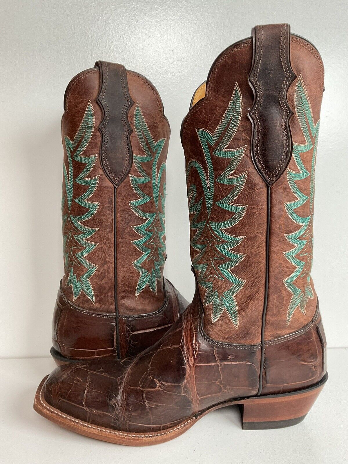 Justin Exotic Alligator Leather Cowgirl Boots 8 C Giant Bias Cut Square Toe