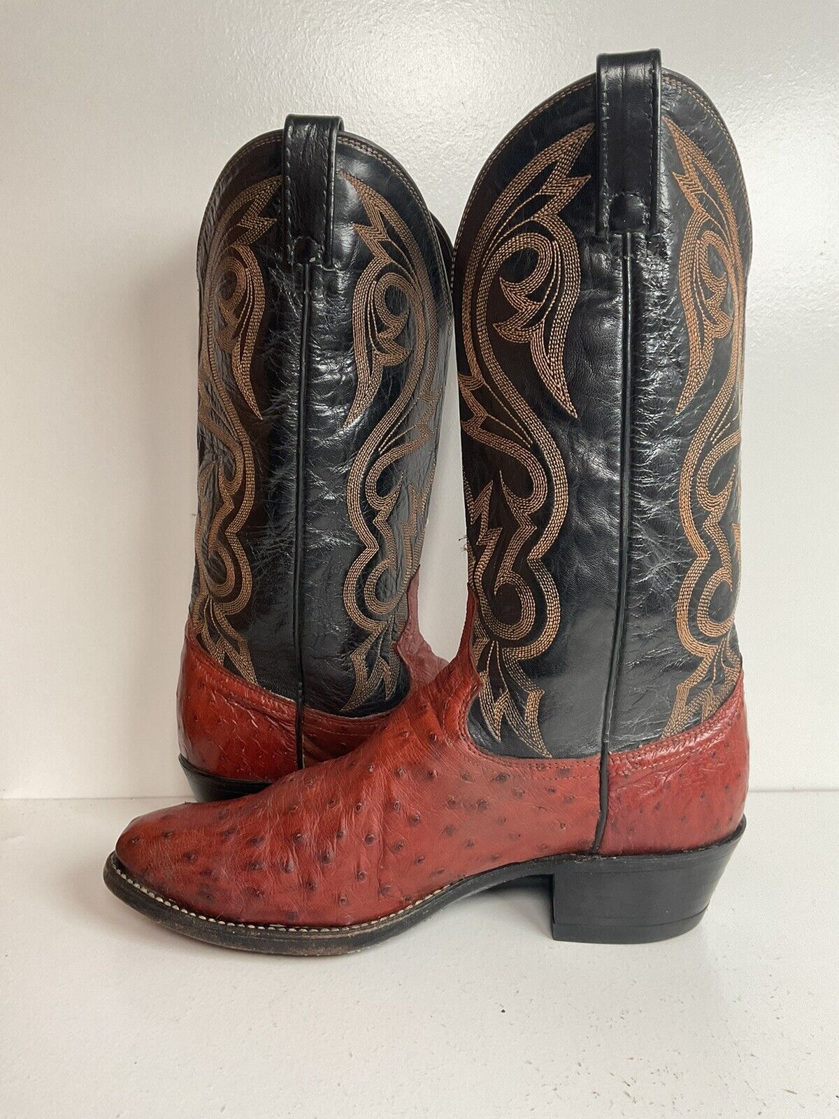 Dan Post Exotic Ostrich Quill Cowboy Boots 9 D Mahogany Brown