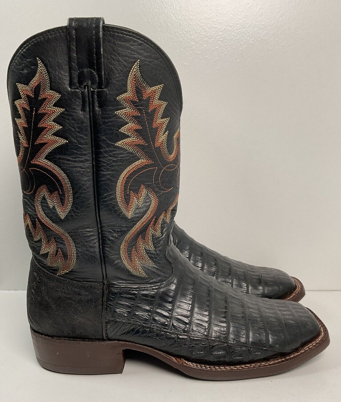 Vintage Larry Mahan Caiman Crocodile Roper Boots 105 D Exotic Square Toe