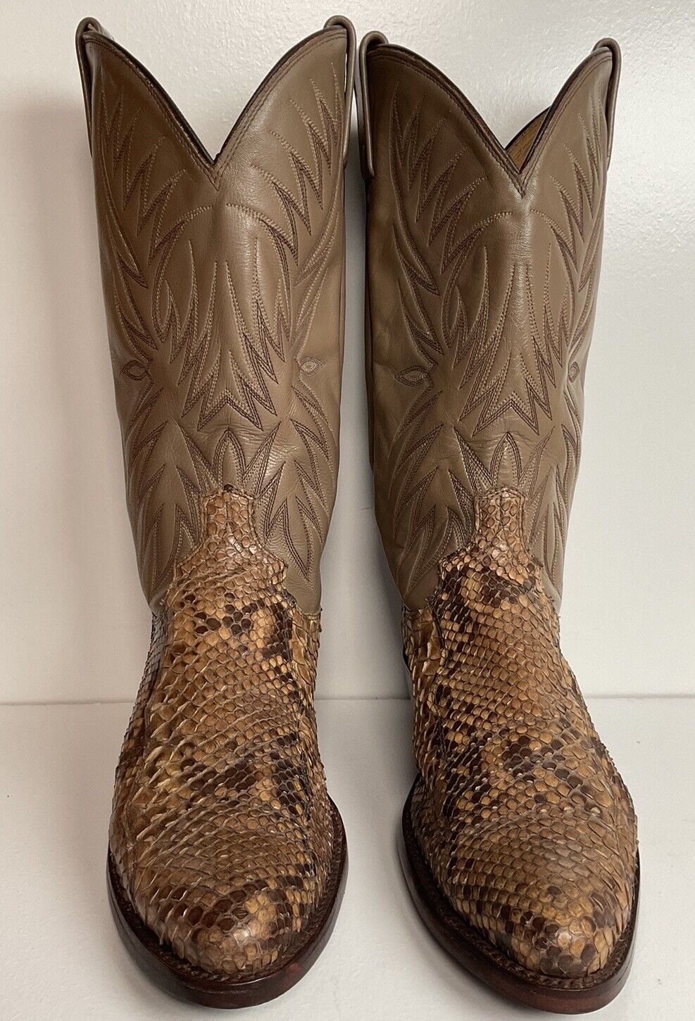 Dan Post Front Cut Python Cowboy Boots 9 D Snakeskin USA Vintage Resoled