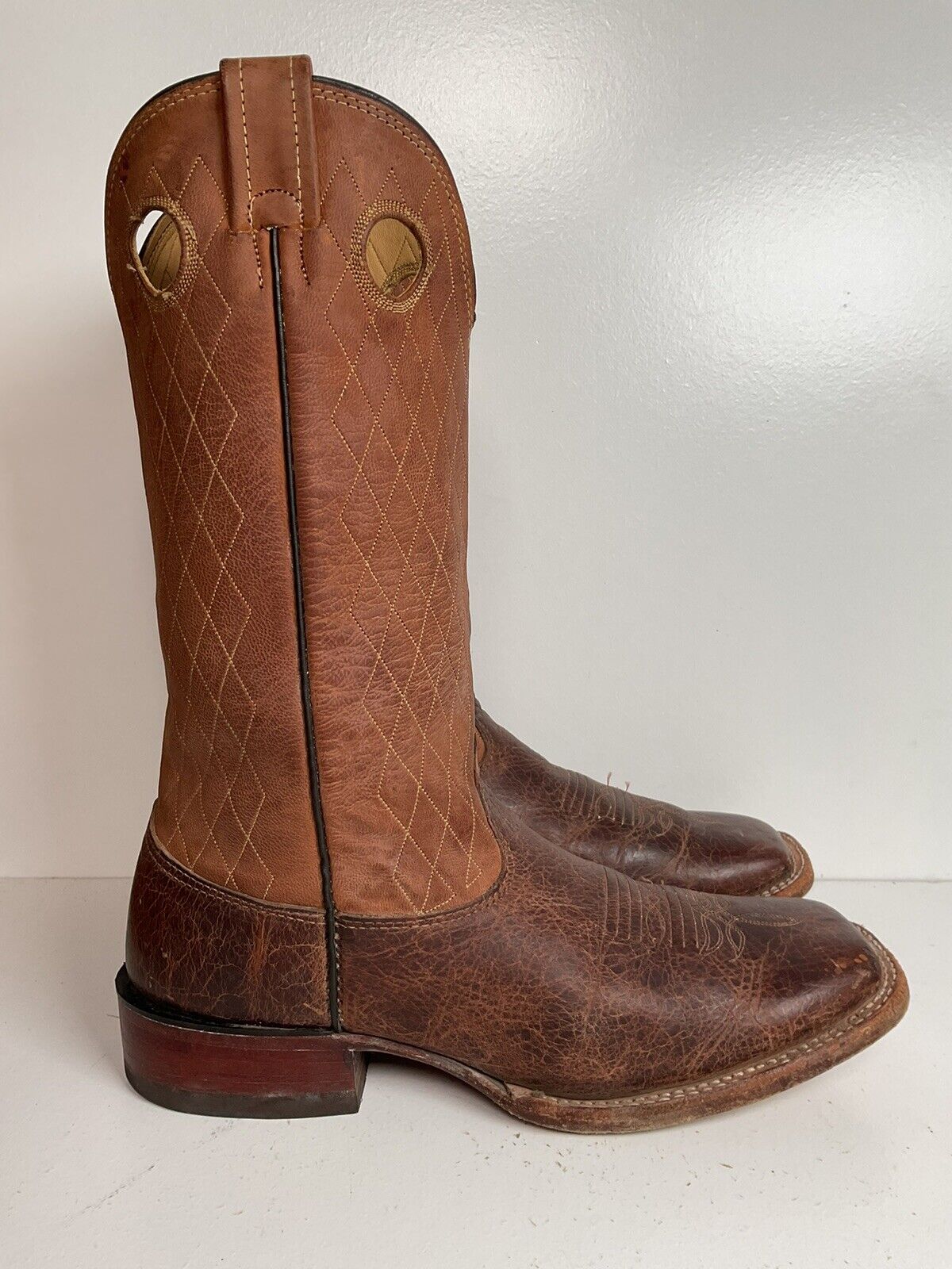 Larry Mahan 14” Square Toe Buckaroo Cowboy Boots 9.5 D Quilted Upper Punchy