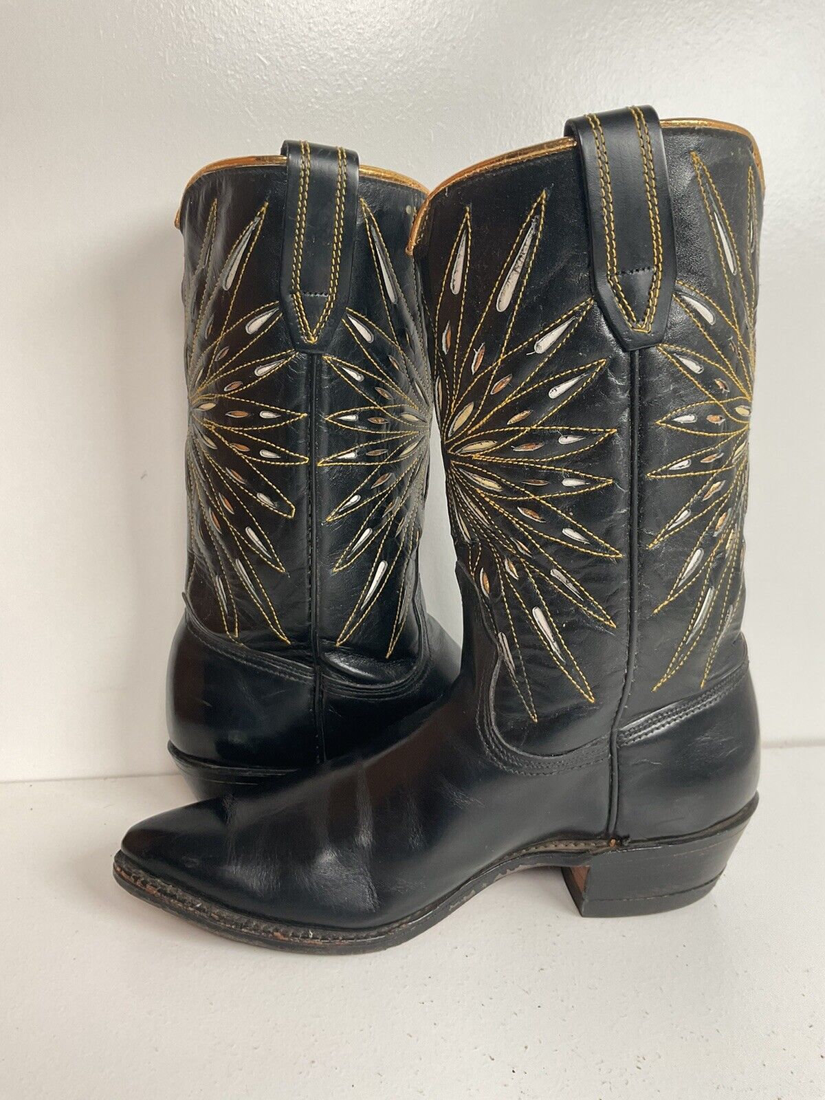 Vintage Acme Pee Wee Cowgirl Boots 4.5-5 Tooled Starburst Inlay Old Label 50s