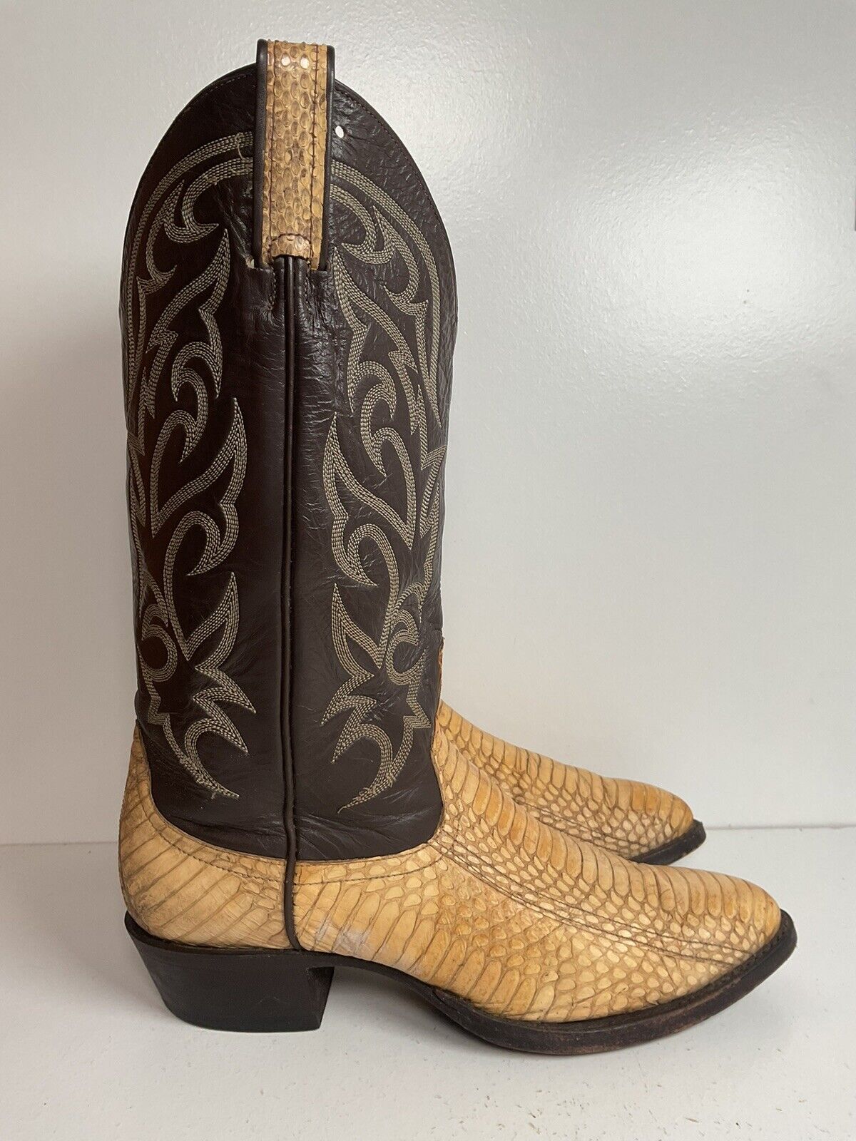 Vintage Larry Mahan King Cobra Snakeskin Cowboy Boots 9 D