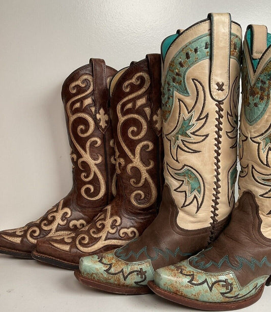 Tony Lama Cassidy & Santa Fe Cowgirl Boots 5 B Tooled Inlay