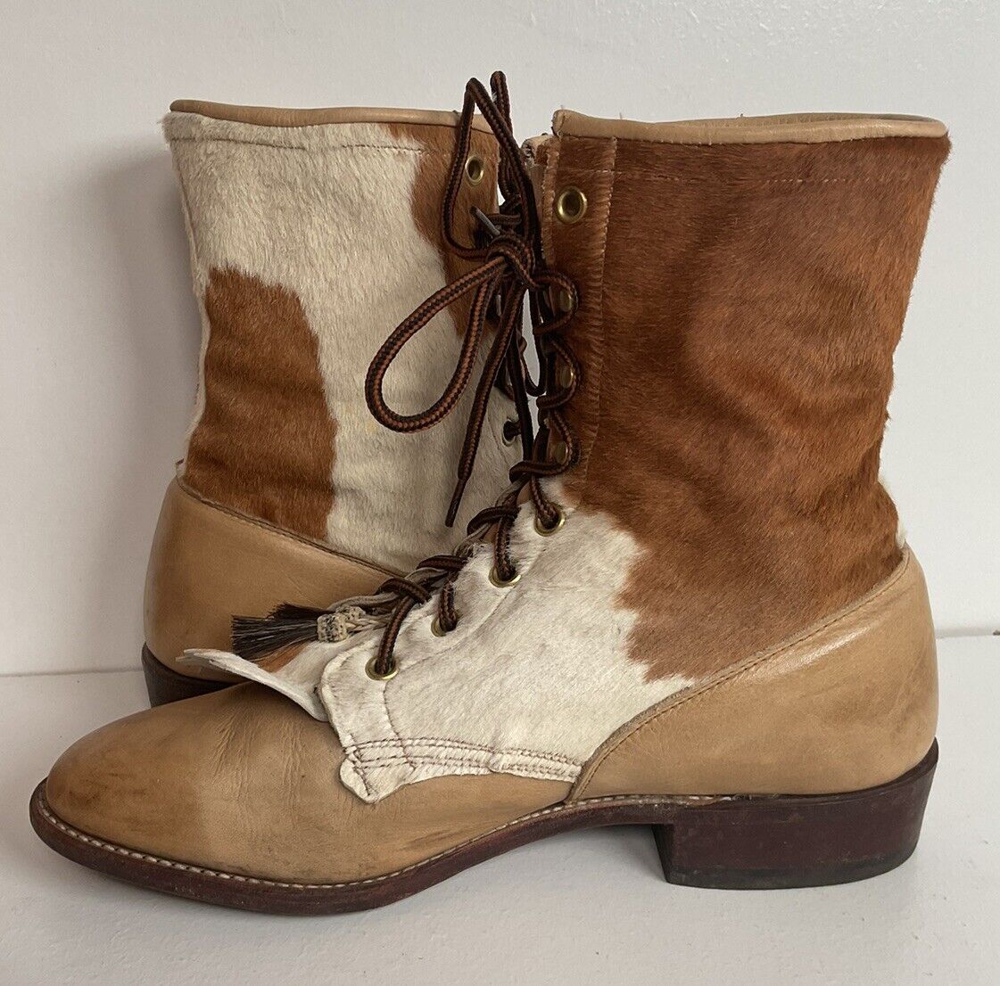 Vintage Larry Mahan Women’s Pony Hair On Cowhide Kiltie Packer Boots 8.5 M