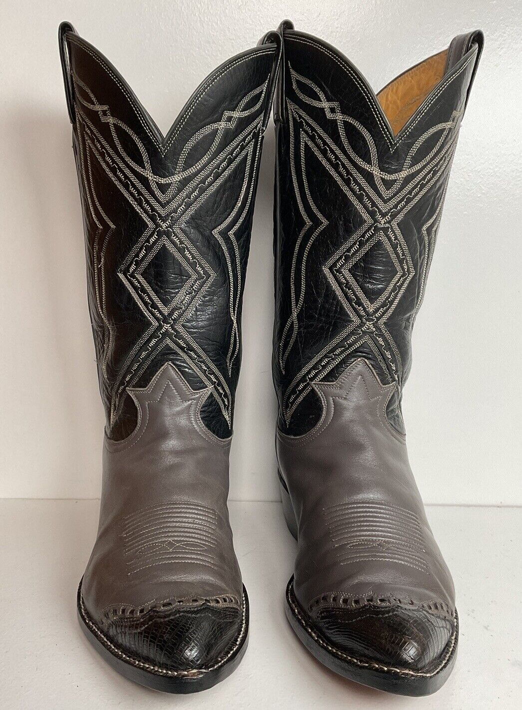 Vintage Tony Lama Grey Lizard Wingtip Cowboy Boots 10.5 D Gold Label New Half Soles