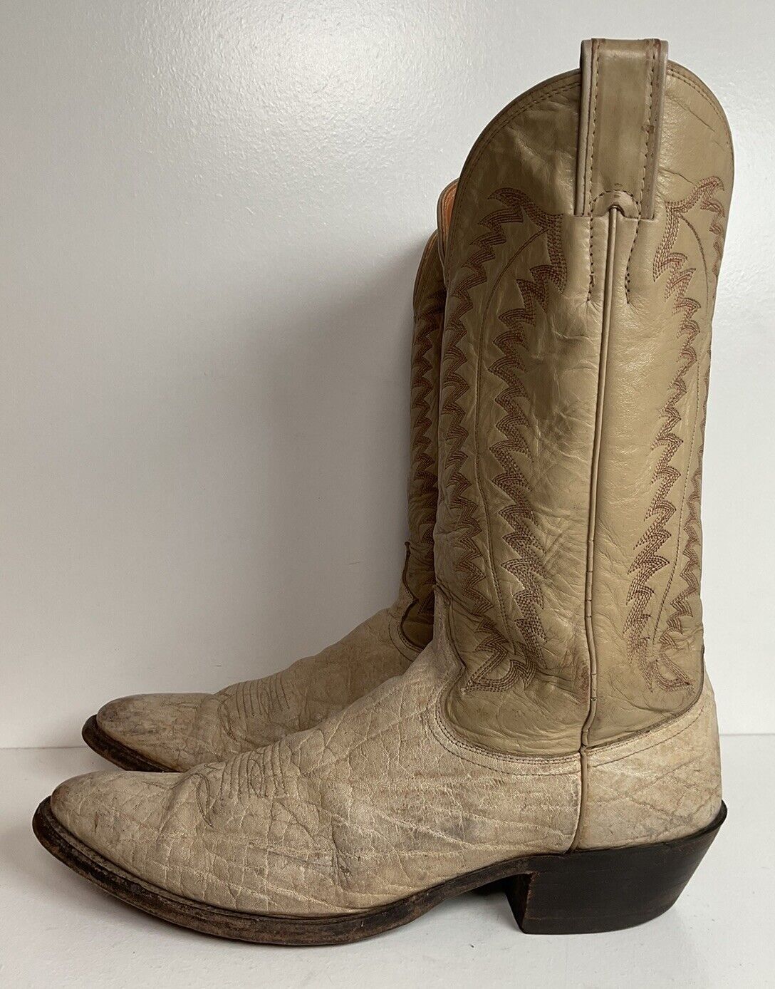 Vintage Justin Exotic Elephant Cowboy Boots 12 AA Distressed