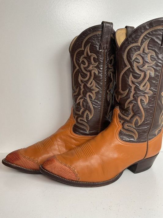 Vintage Tony Lama Lizard Wingtip Cowboy Boots 10.5 EEE