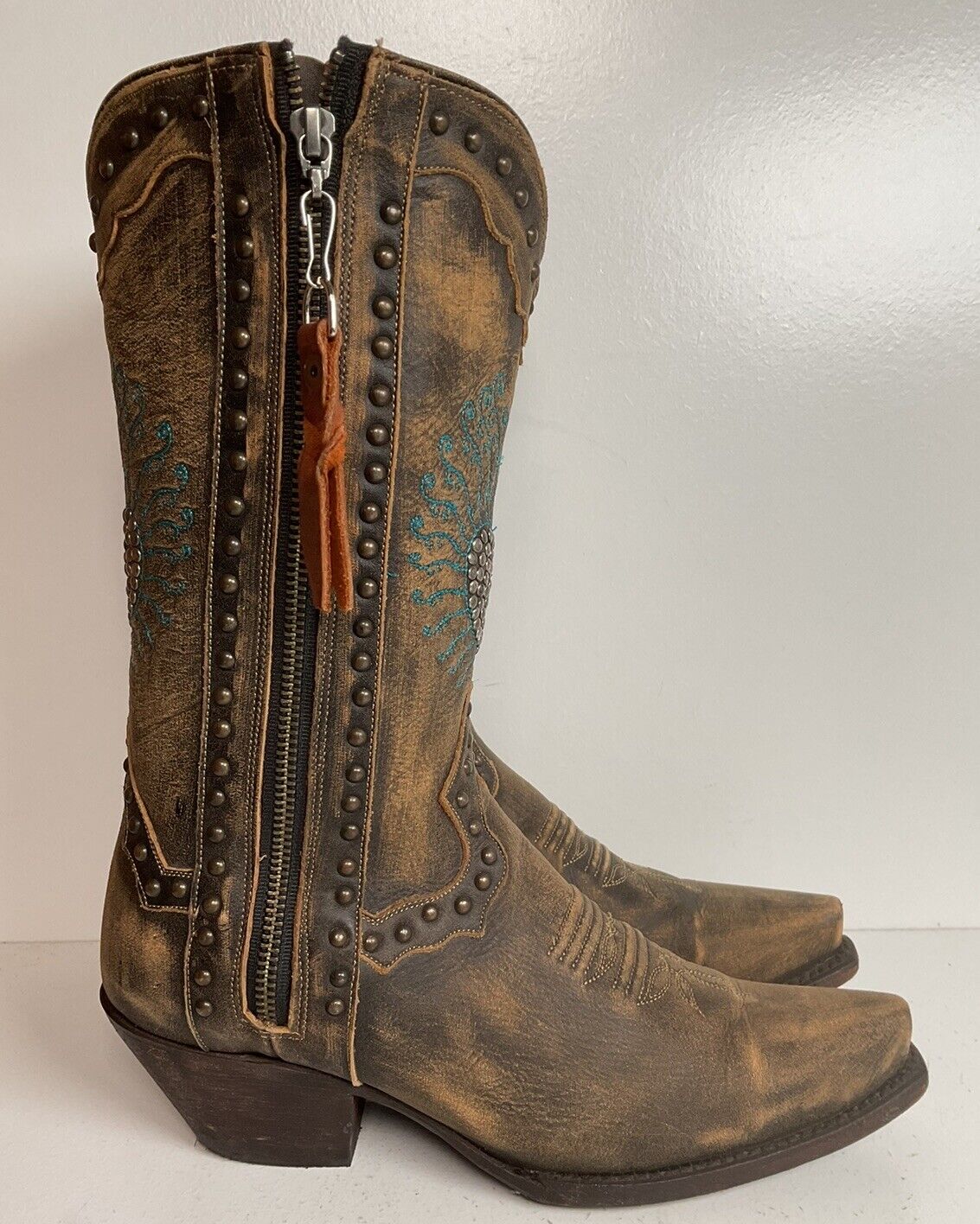 Dan Post Blue Bird Heart Breaker Cowgirl Boots 7 M Side Zipper Bedazzled