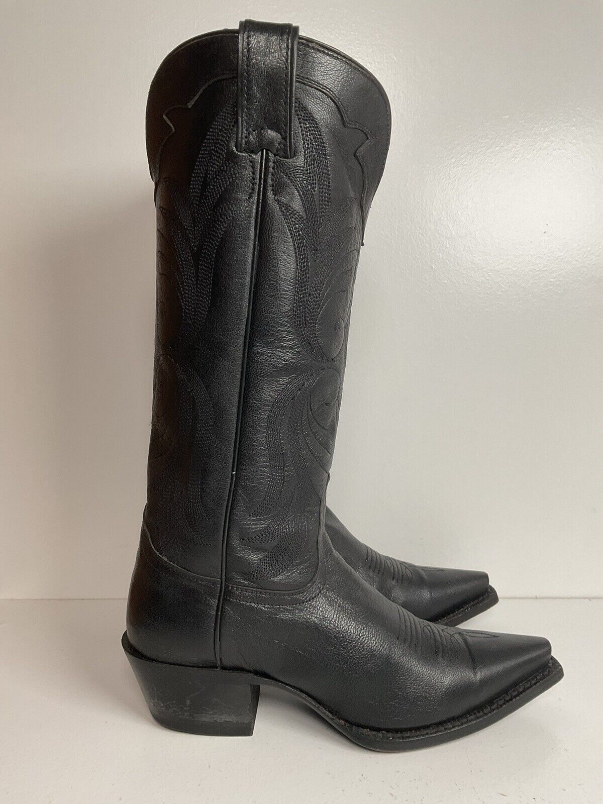 Nocona 15” Tall Black Leather Cowgirl Boots 6.5 B