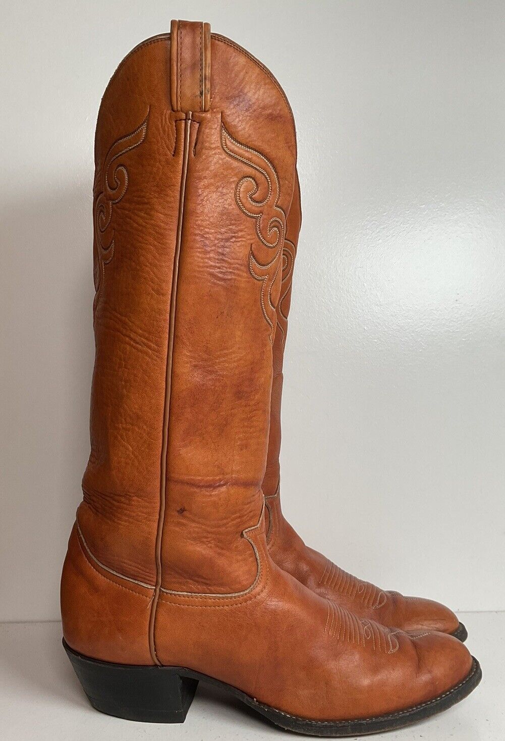 Vintage Tony Lama 18” Buckaroo Cowboy Boots 11 D Cavalry Style Longhorn Stitch