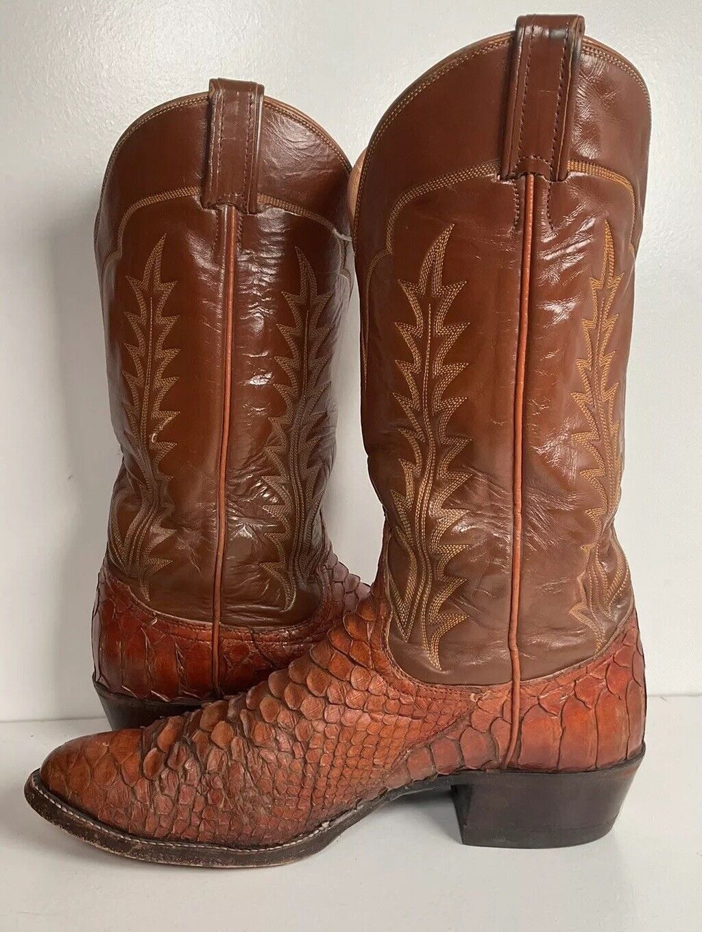 Vintage Tony Lama Back Cut Python Cowboy Boots 10.5 D Snakeskin Black Label