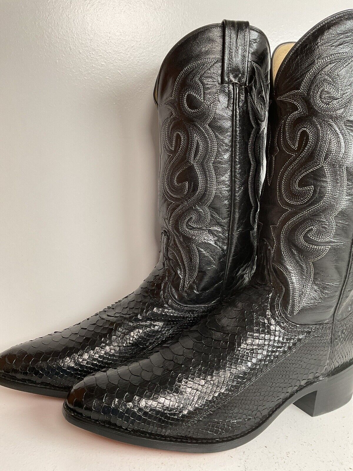 Dan Post Back Cut Python Cowboy Boots 11 D New Old Stock Classic Black