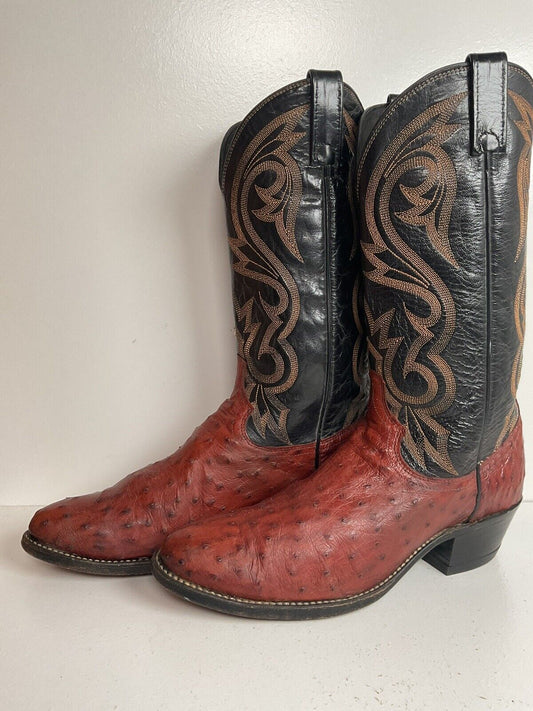 Dan Post Exotic Ostrich Quill Cowboy Boots 9 D Mahogany Brown