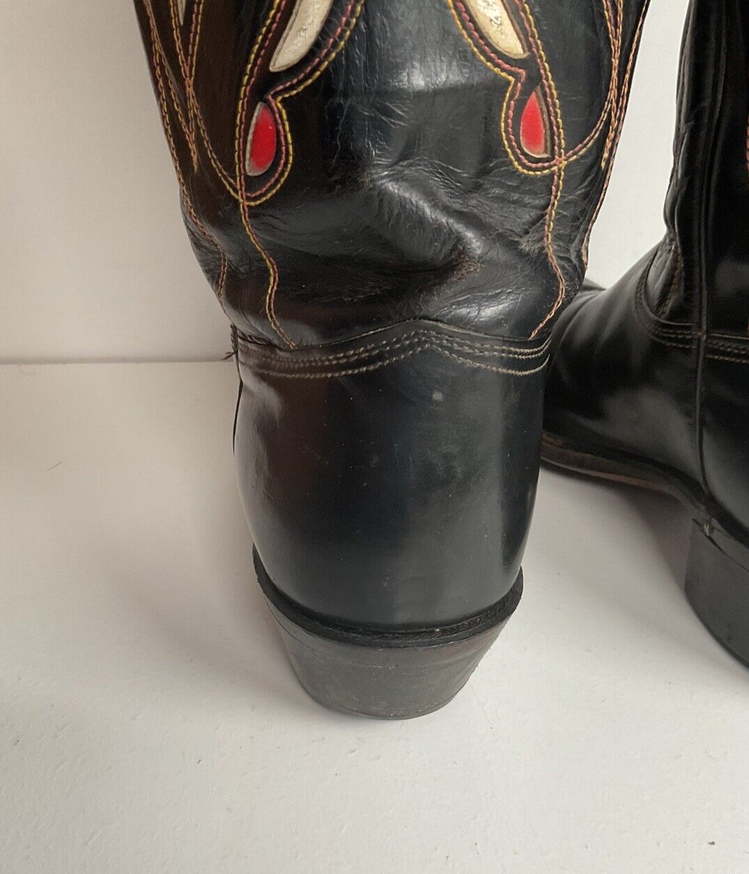 Vintage Tooled Inlay Cowboy Boots 9 D 1950s Pee Wee USA Made