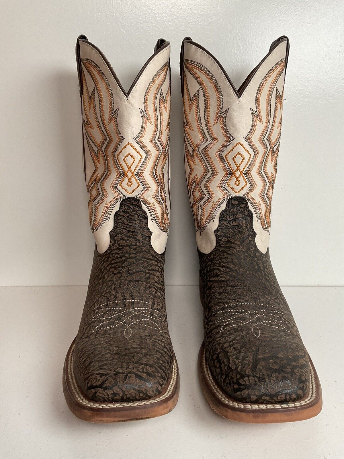 Nocona Shrunken Bull Shoulder Roper Boots 9.5 D Western Crepe Square Toe