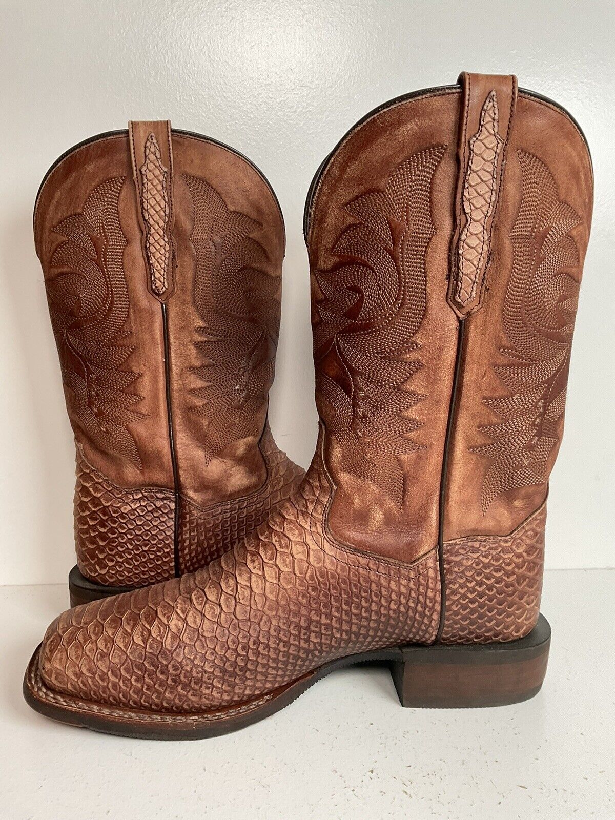 Dan Post Square Toe Python Snake Print Cowboy Boots 9.5 D DP4526