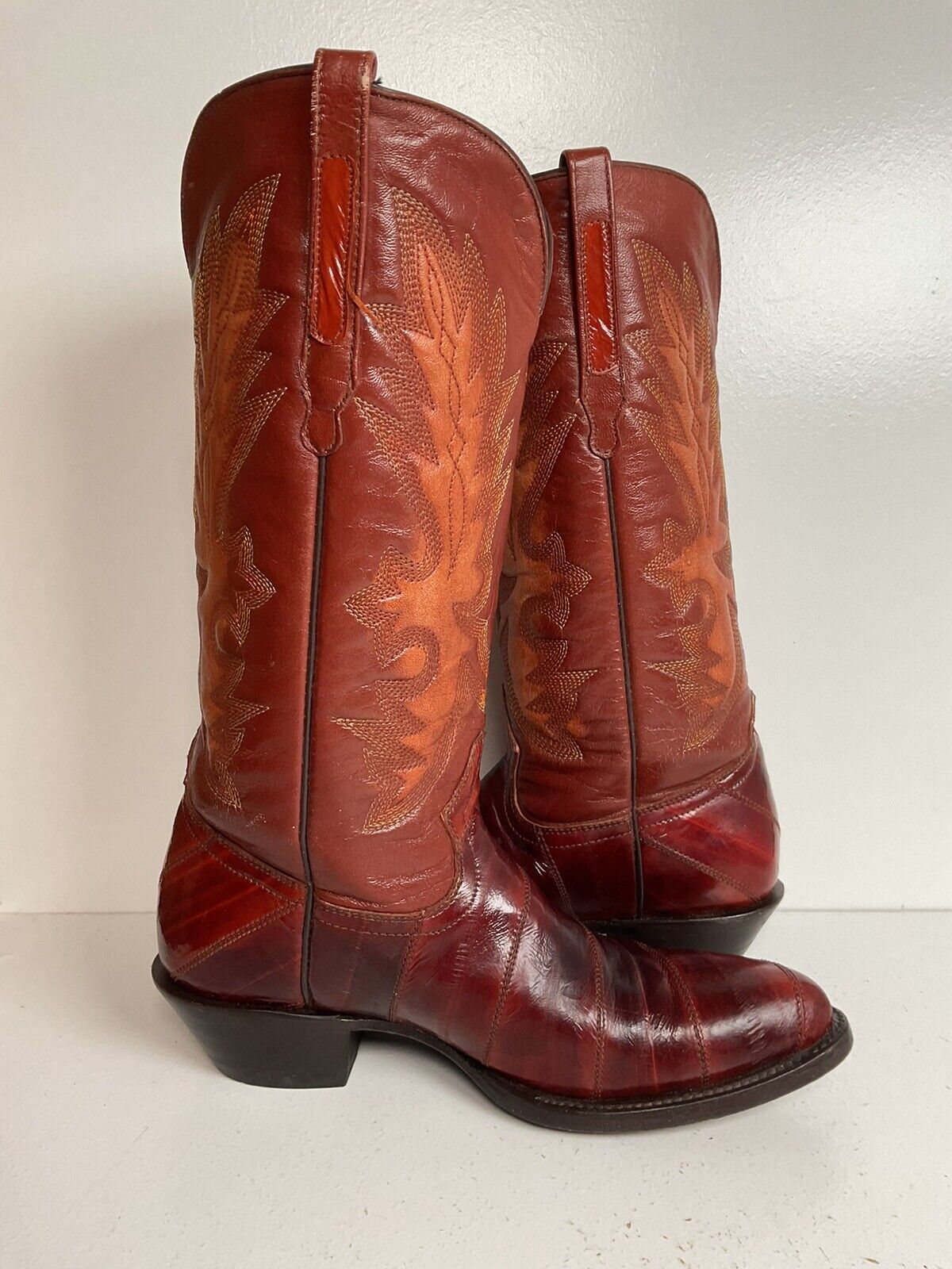 Early Corral Exotic Eel Skin Cowgirl Boots 7 M Cognac