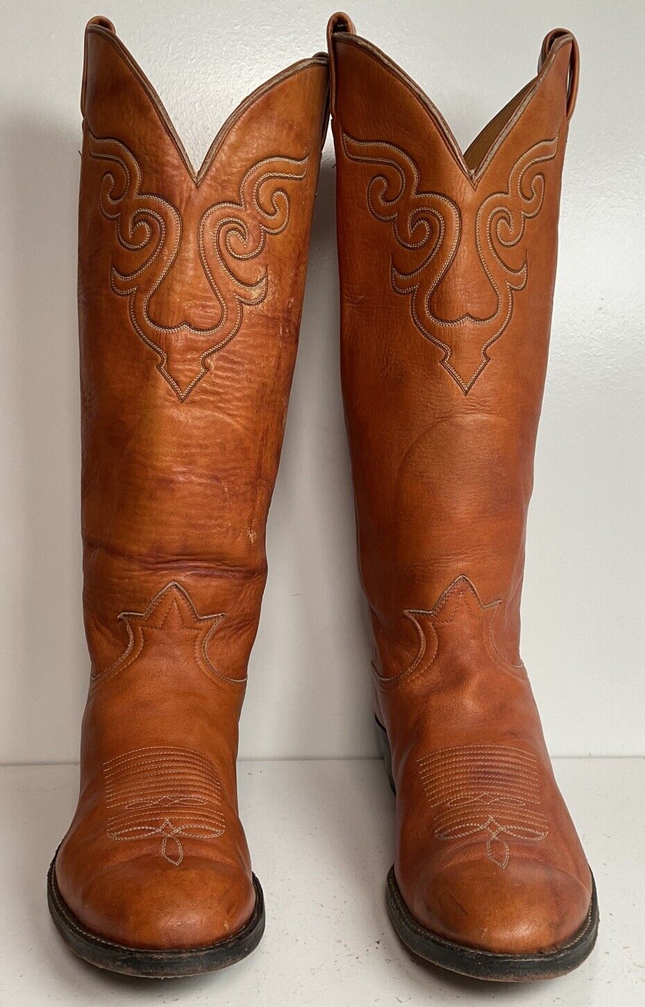 Vintage Tony Lama 18” Buckaroo Cowboy Boots 11 D Cavalry Style Longhorn Stitch