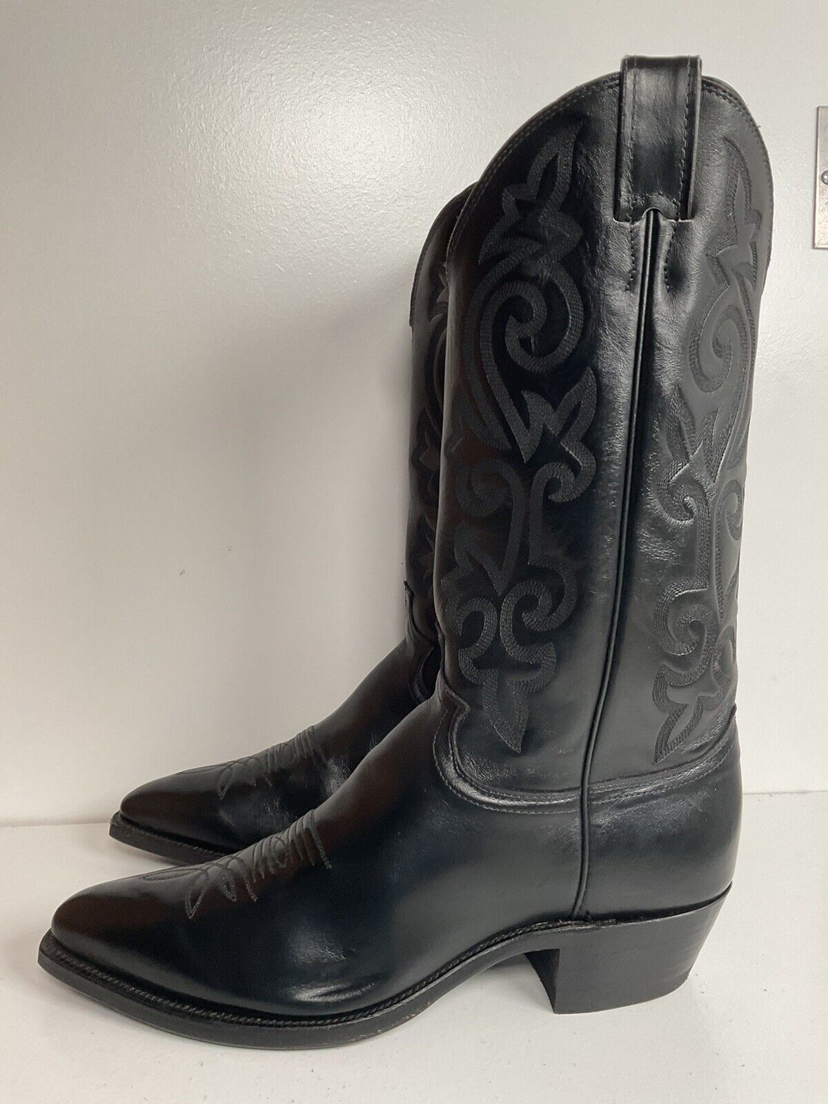 Justin Corona Top Leather Cowboy Boots 9.5 B USA Style 1434 Classic Black