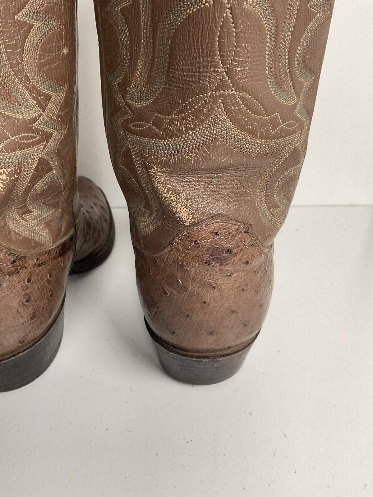 Justin Exotic Ostrich Quill Cowboy Boots 10 E USA Made Light Brown