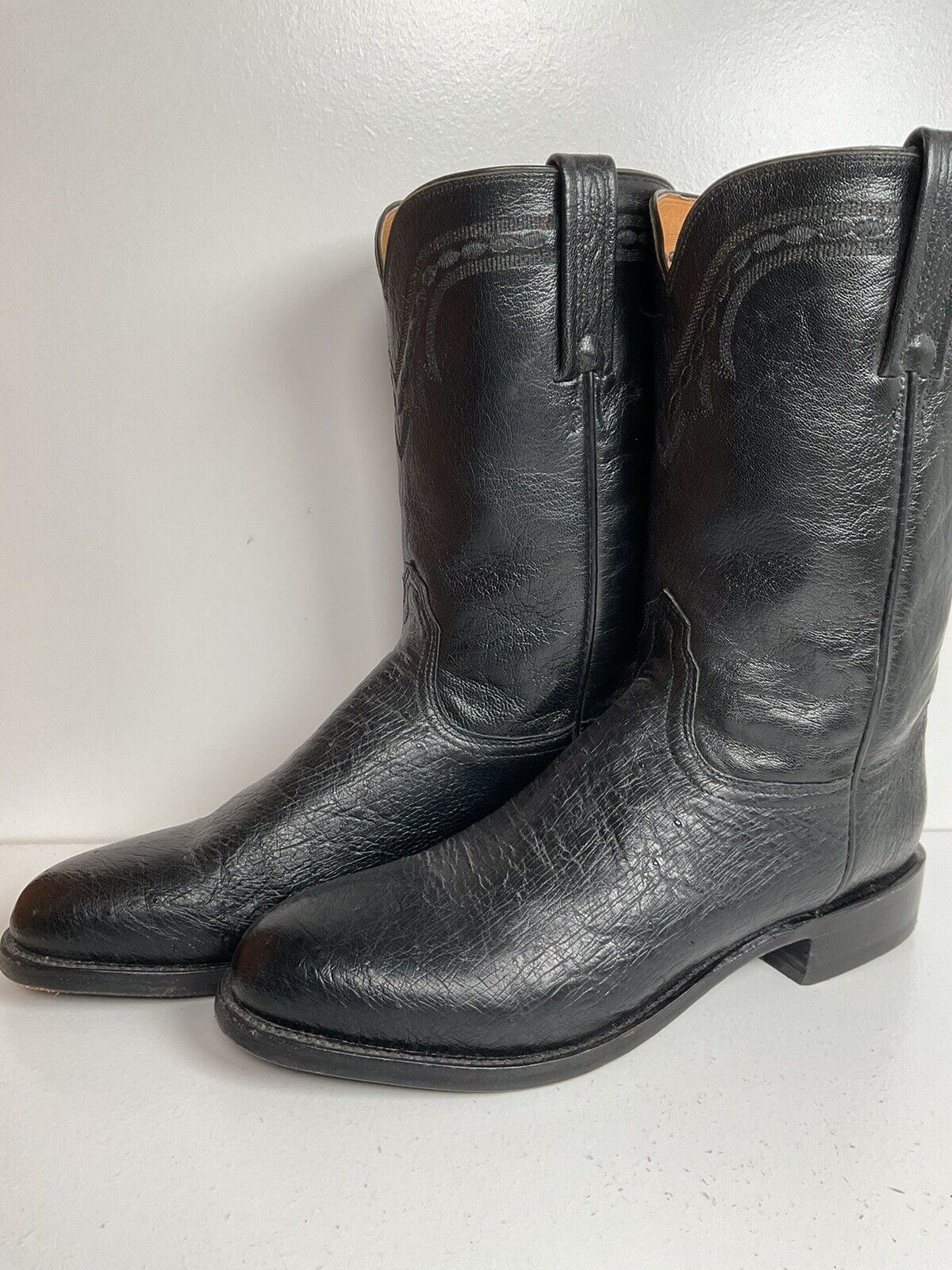 Lucchese 2000 Exotic Smooth Ostrich Roper Boots 9.5 D Classic Black