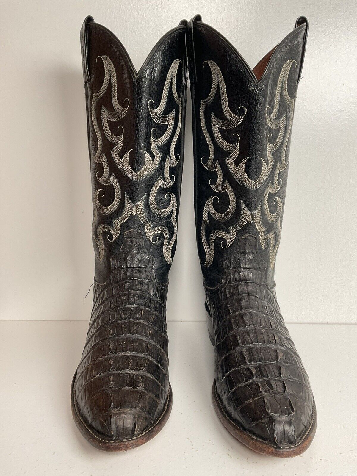 Tony Lama Exotic Caiman Crocodile Belly Cowboy Boots 7D White Label