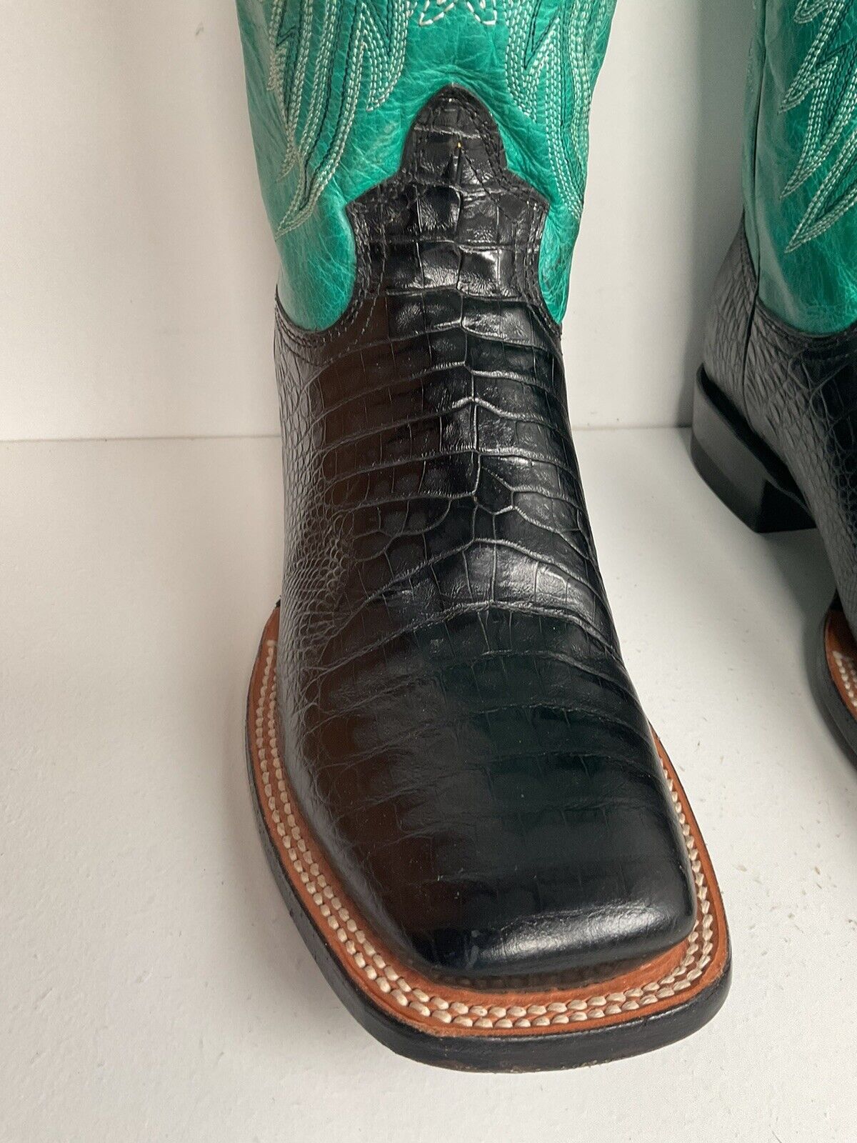 Roper Brand Exotic Caiman Crocodile Print Cowboy Boots 10.5 Turquoise