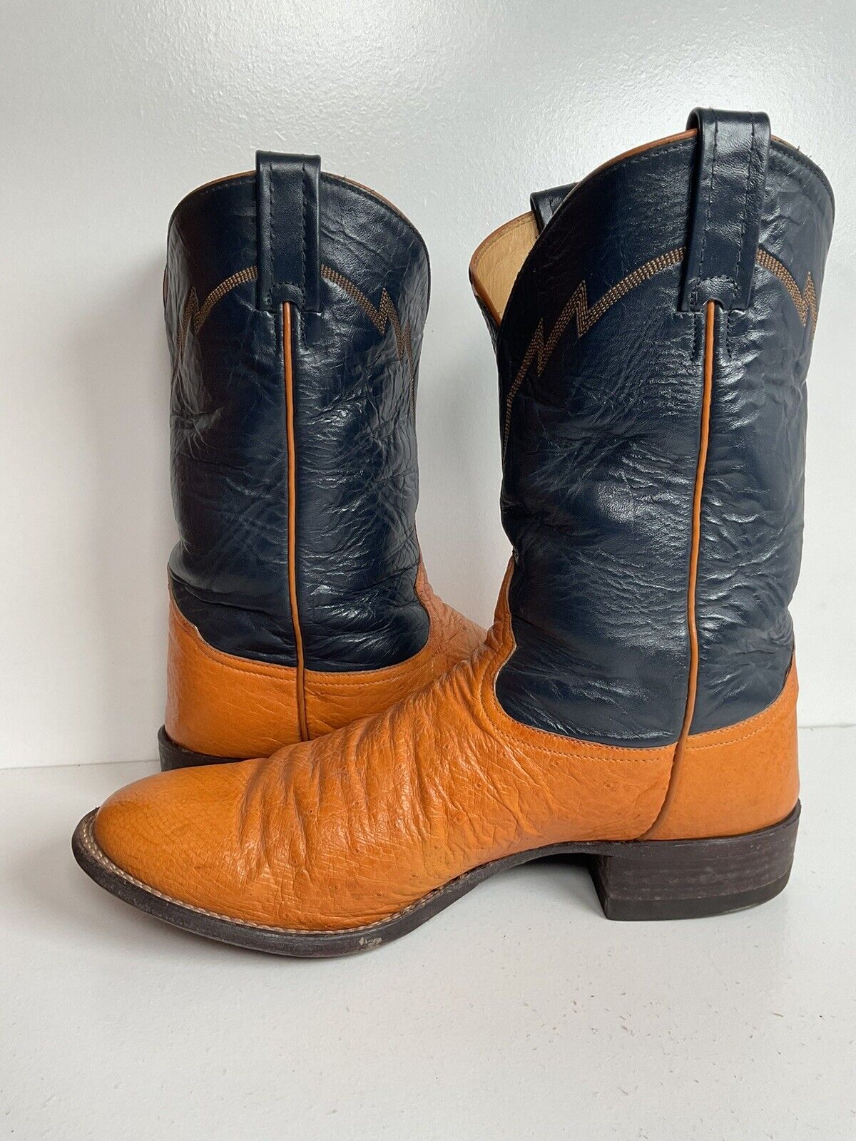 Vintage Tony Lama Exotic Smooth Ostrich Roper Boots 11.5 D Mango Yellow