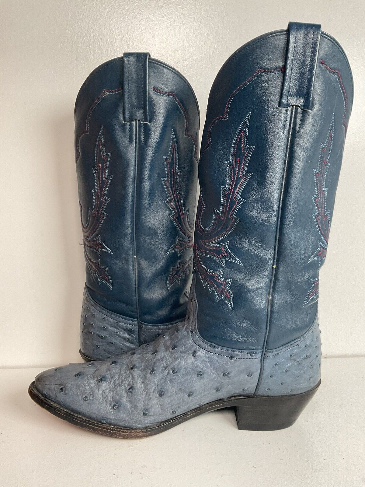 Dan Post Denim Blue Ostrich Quill Cowgirl Boots 10 M Exotic