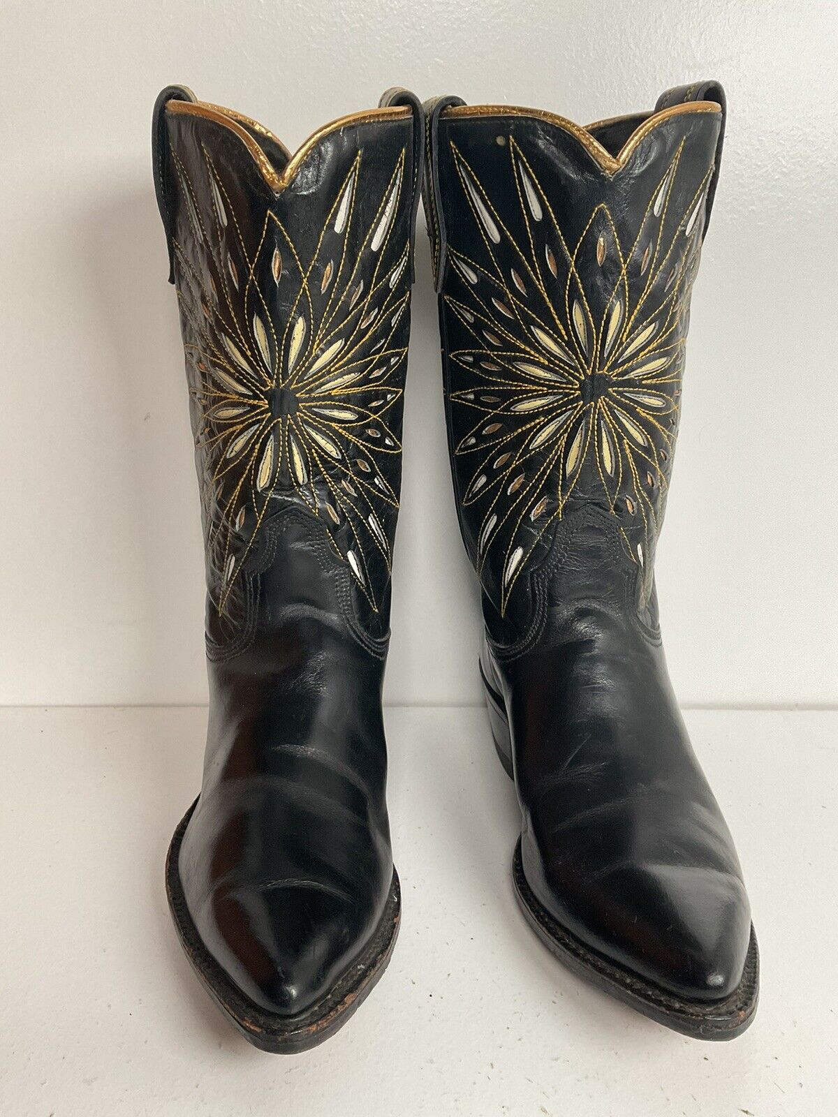 Vintage Acme Pee Wee Cowgirl Boots 4.5-5 Tooled Starburst Inlay Old Label 50s