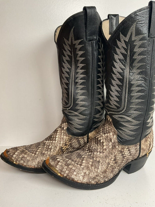 Cowtown Diamondback Rattlesnake Cowboy Boots 8.5 EE USA Made Snakeskin