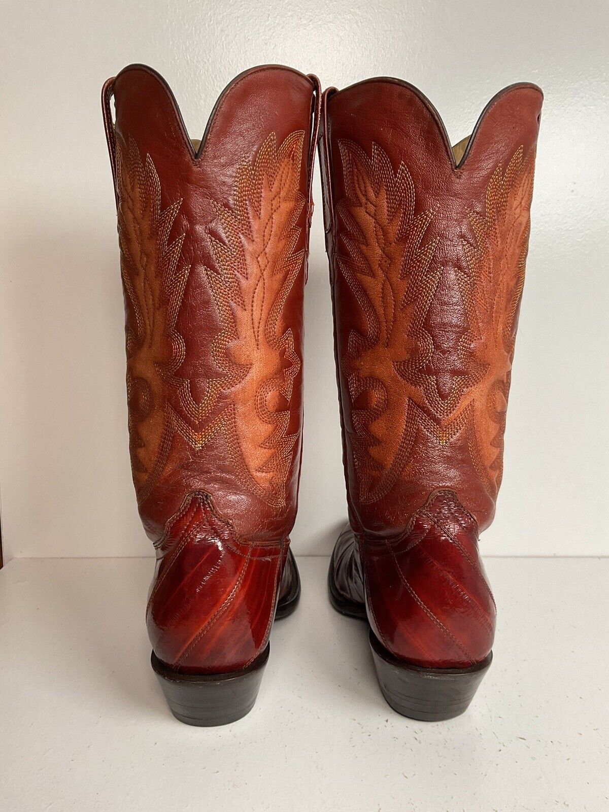 Early Corral Exotic Eel Skin Cowgirl Boots 7 M Cognac