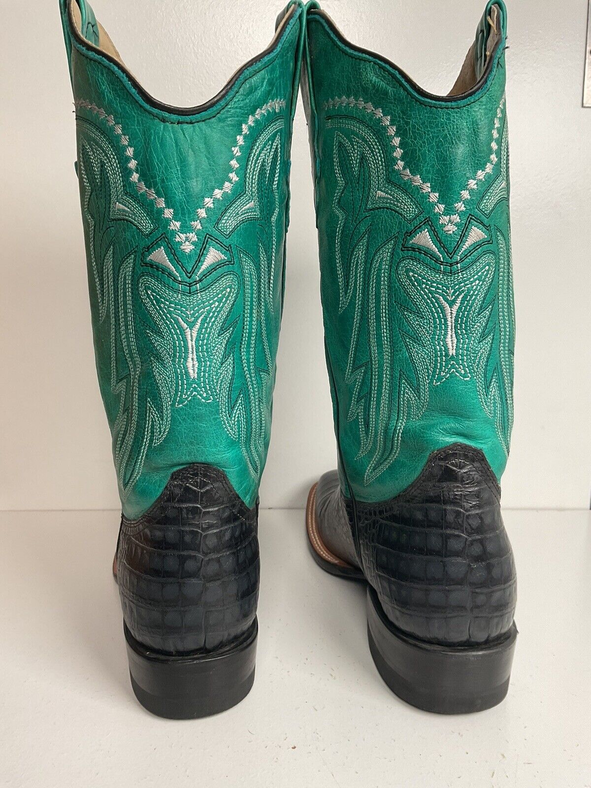 Roper Brand Exotic Caiman Crocodile Print Cowboy Boots 10.5 Turquoise