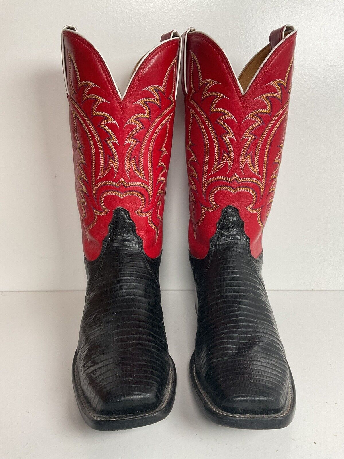 Tony Lama Women’s Lizard Vamp Cowgirl Boots 7.5 B USA Made Red Upper