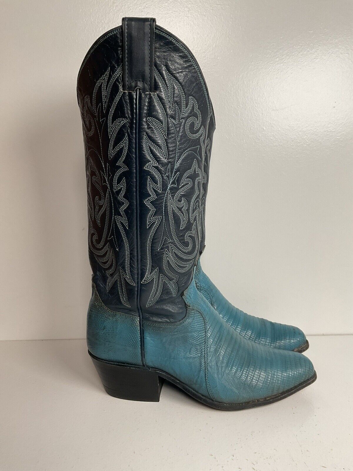 Vintage Justin Turquoise Cowgirl Boots 5 B Zipper Teju Lizard Vamp