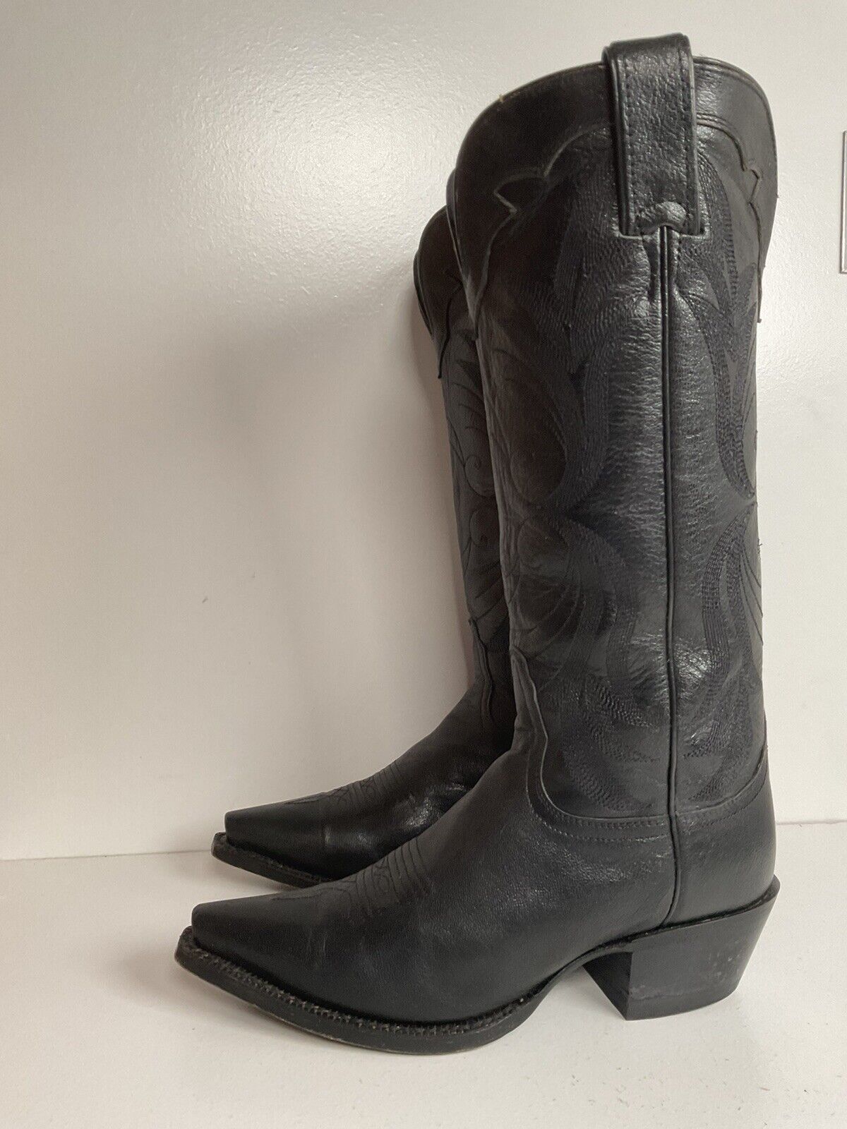 Nocona 15” Tall Black Leather Cowgirl Boots 6.5 B