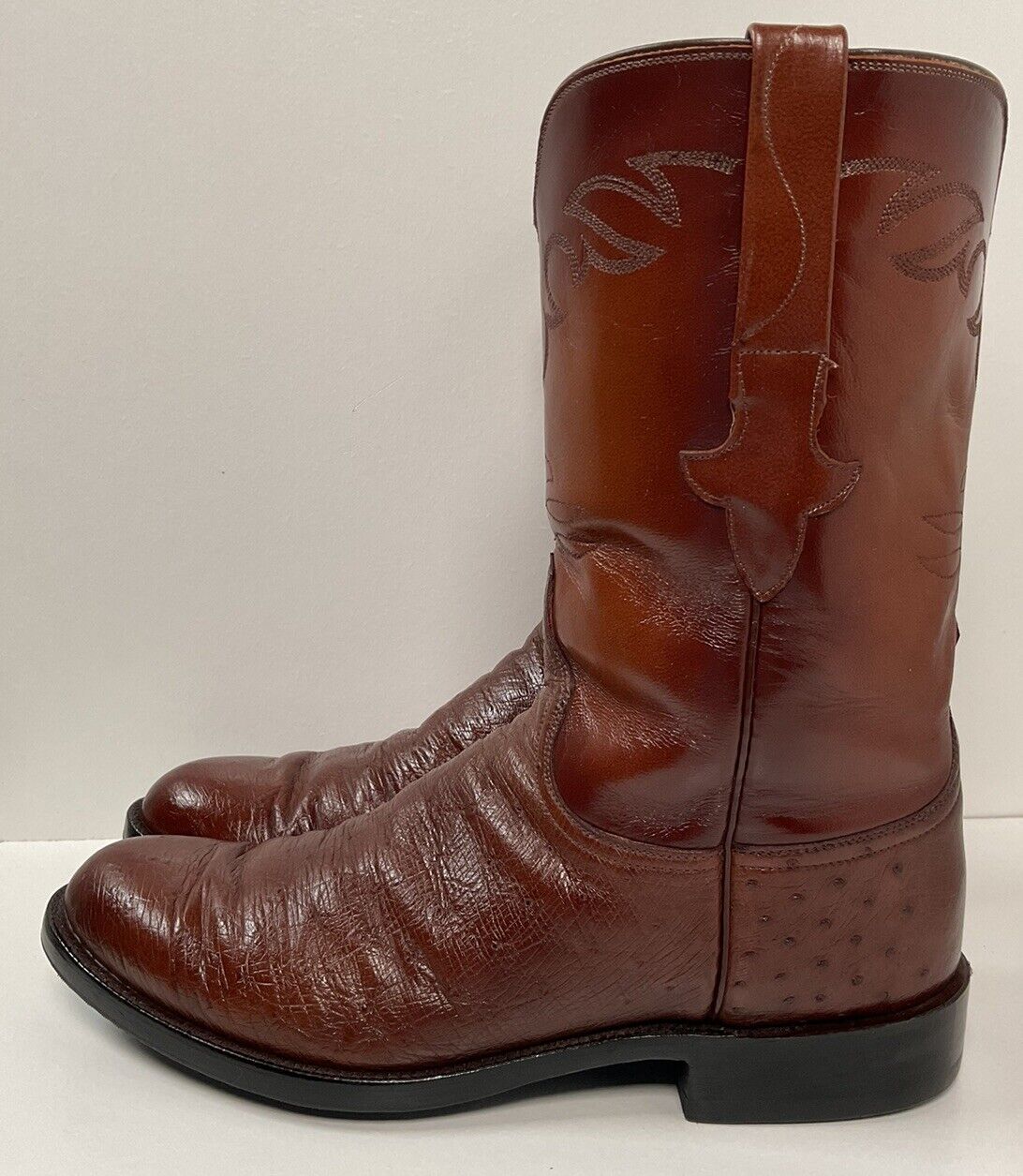 Vintage Lucchese Handmade Smooth Ostrich Roper Boots 10 D Exotic Cowboy