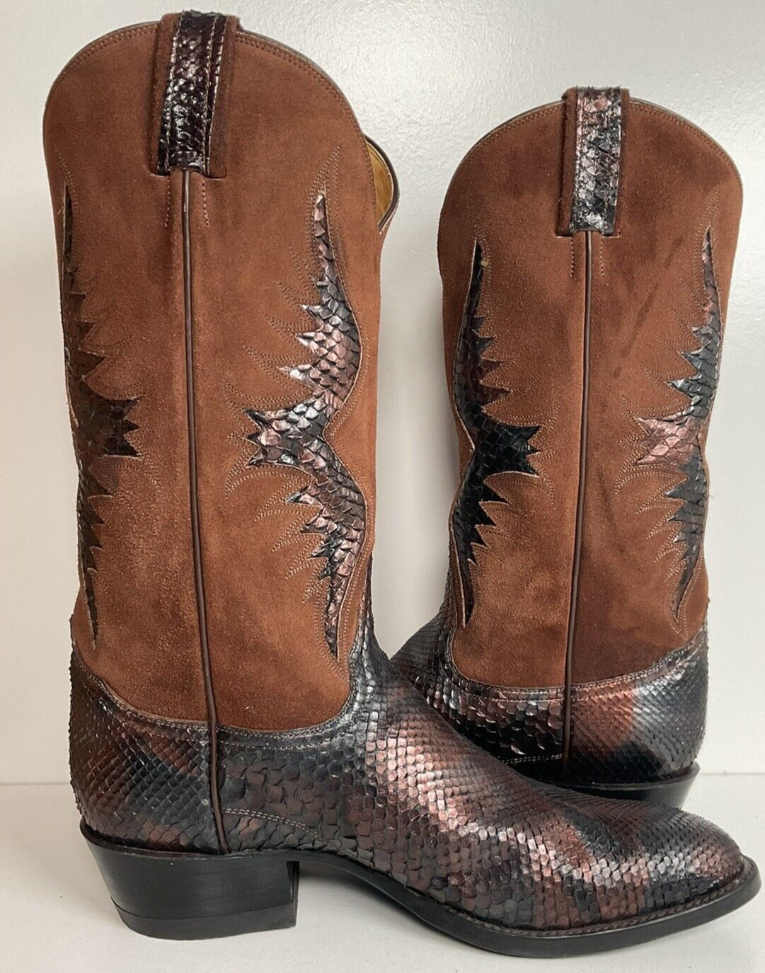 Vintage Tony Lama Exotic Anaconda Snakeskin Cowboy Boots 10.5 B Gold Label